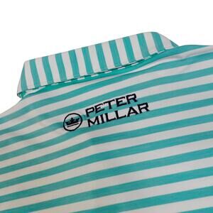 Peter Millar Aqua and White Striped Polo Shirt